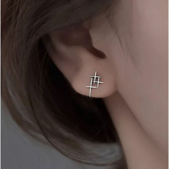 Three Cross Earrings, Triple Cross Earrings, Minimalist Dainty Earrings, - Picture 2 of 5